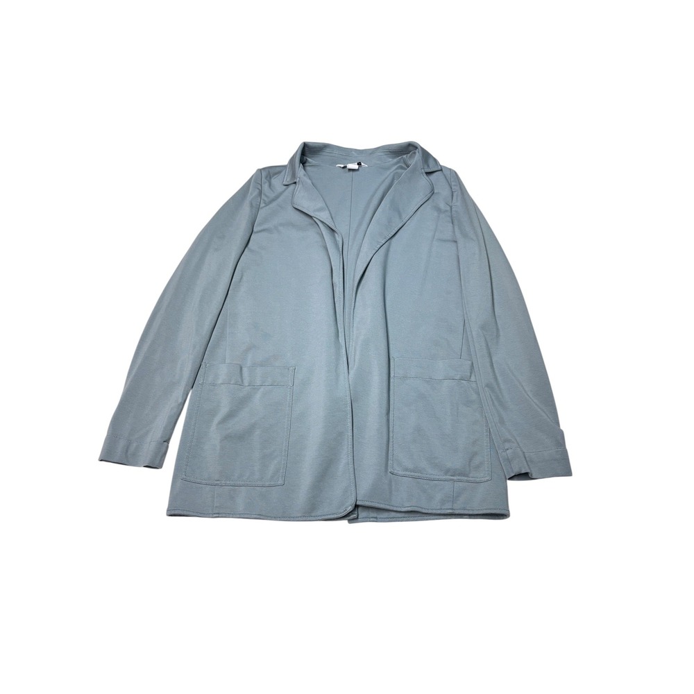 Athleta Womens Knit Blazer Open Front Jacket Blue Gray Size 10 Pockets